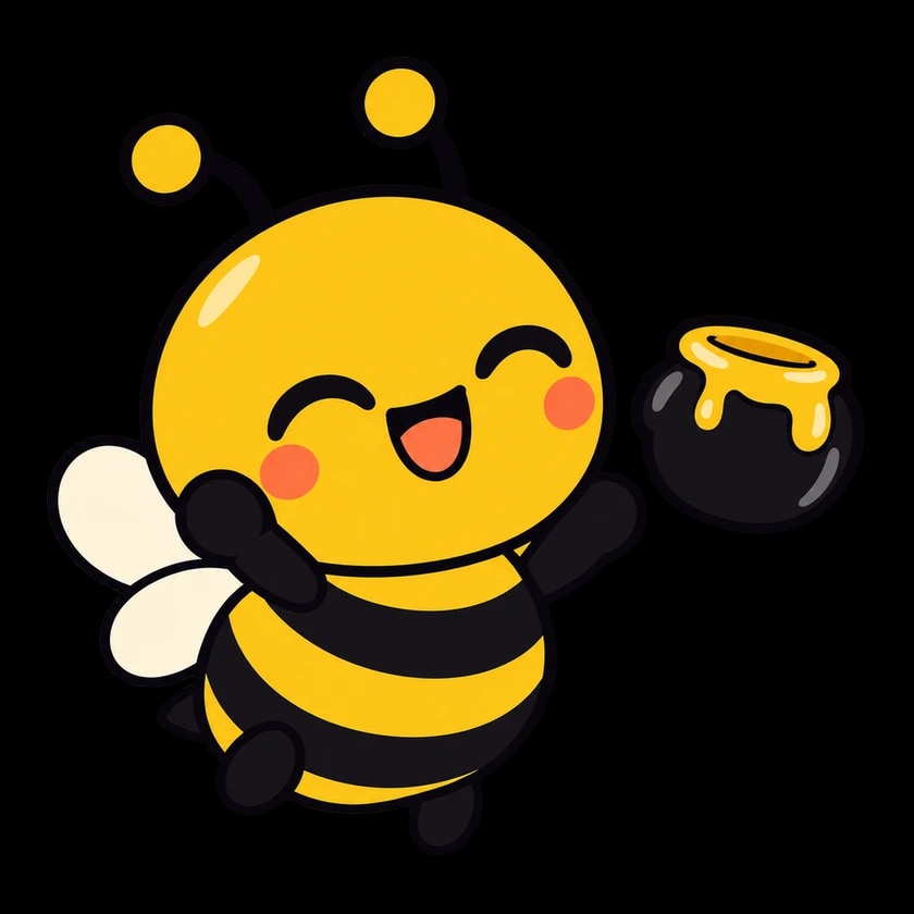Mimi jumping for joy next to her honey pot