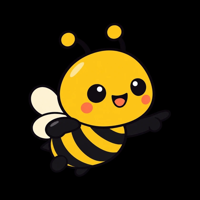 Mimi the honeybee pointing ahead